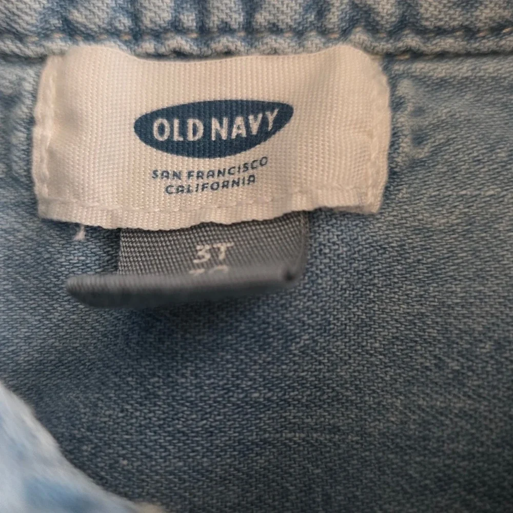 Old Navy Denim‎ Shirt Boy 3T Light Blue Chambray Short Sleeve Western Button Up